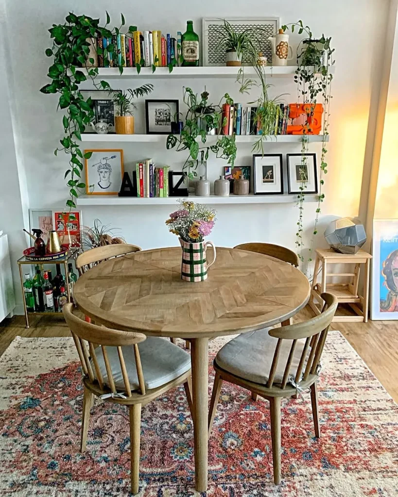 Round Table Nook With Plant Shelves