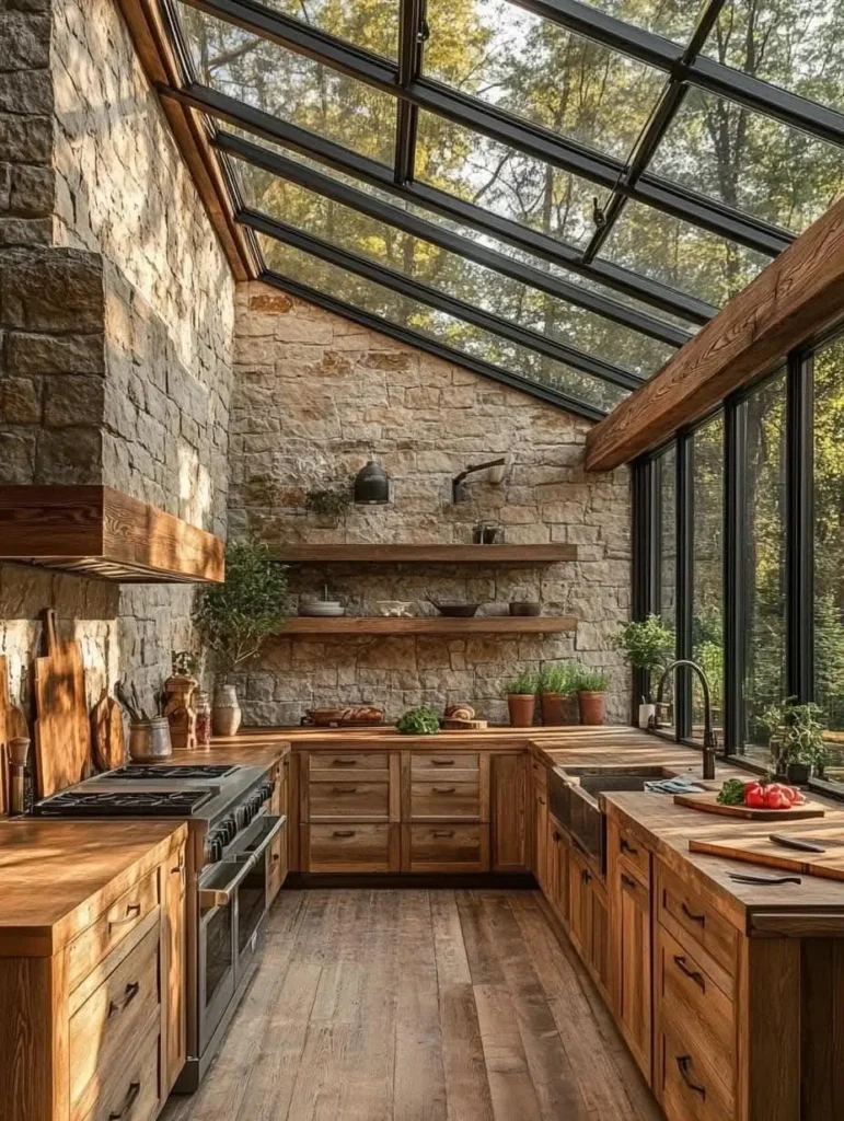 Rustic Stone Kitchen With Conservatory Ceiling
