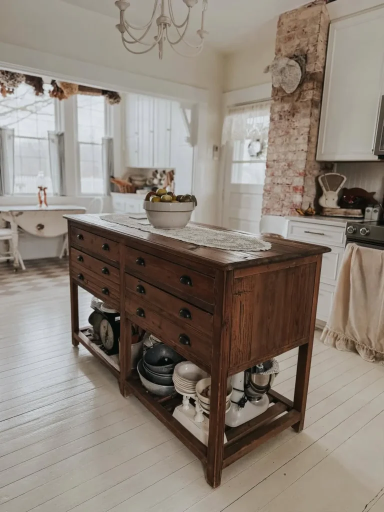 Rustic Wooden Island Cottage Kitchen