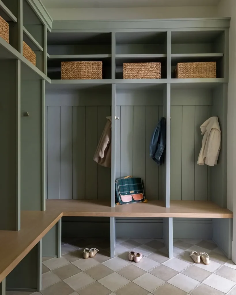 Sage Green Cubby Wall for a Small Space