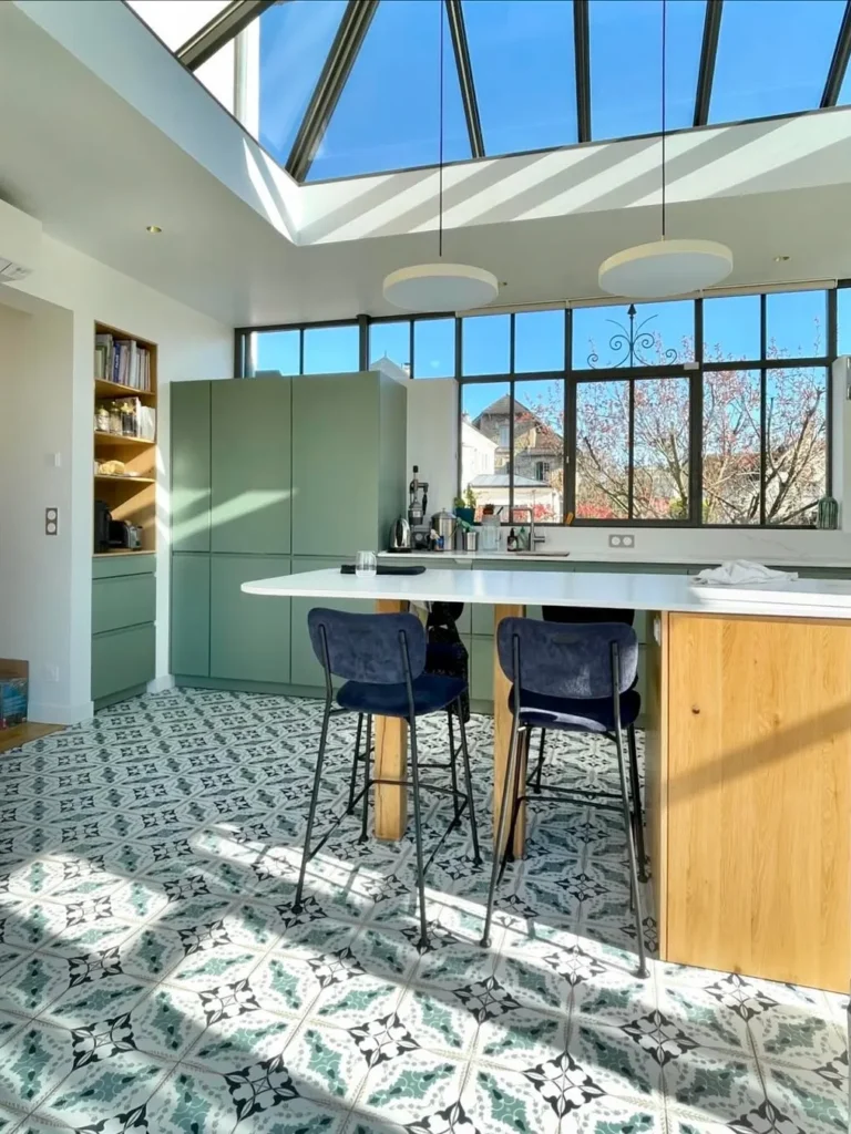 Sage Green Kitchen With Skylit Island