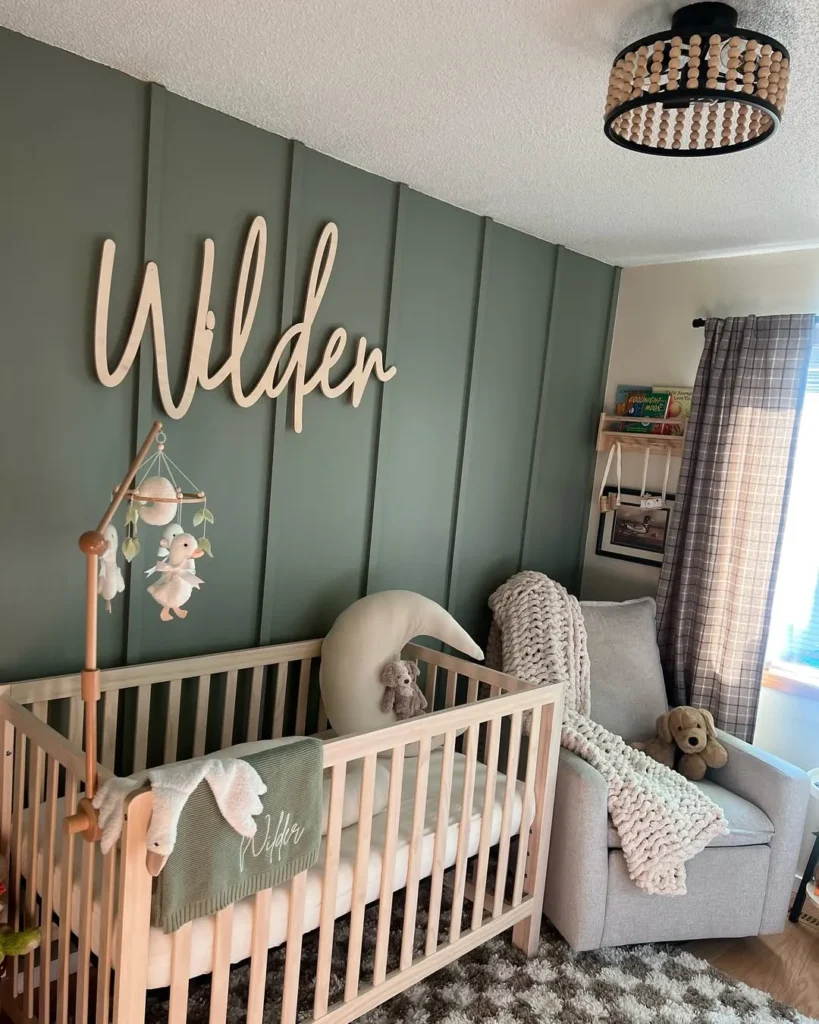 Sage Green Nursery with Wooden Name Sign