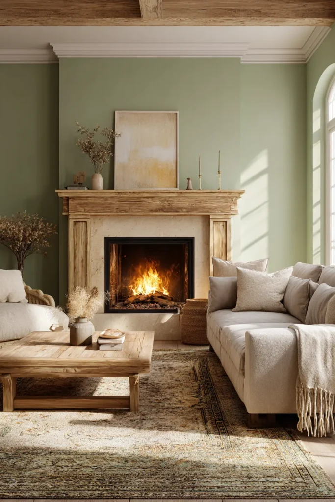 Sage Green Room with Fireplace