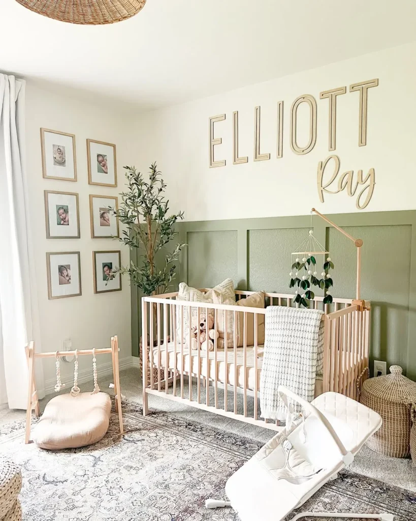 Sage and Cream Nursery with Family Wall