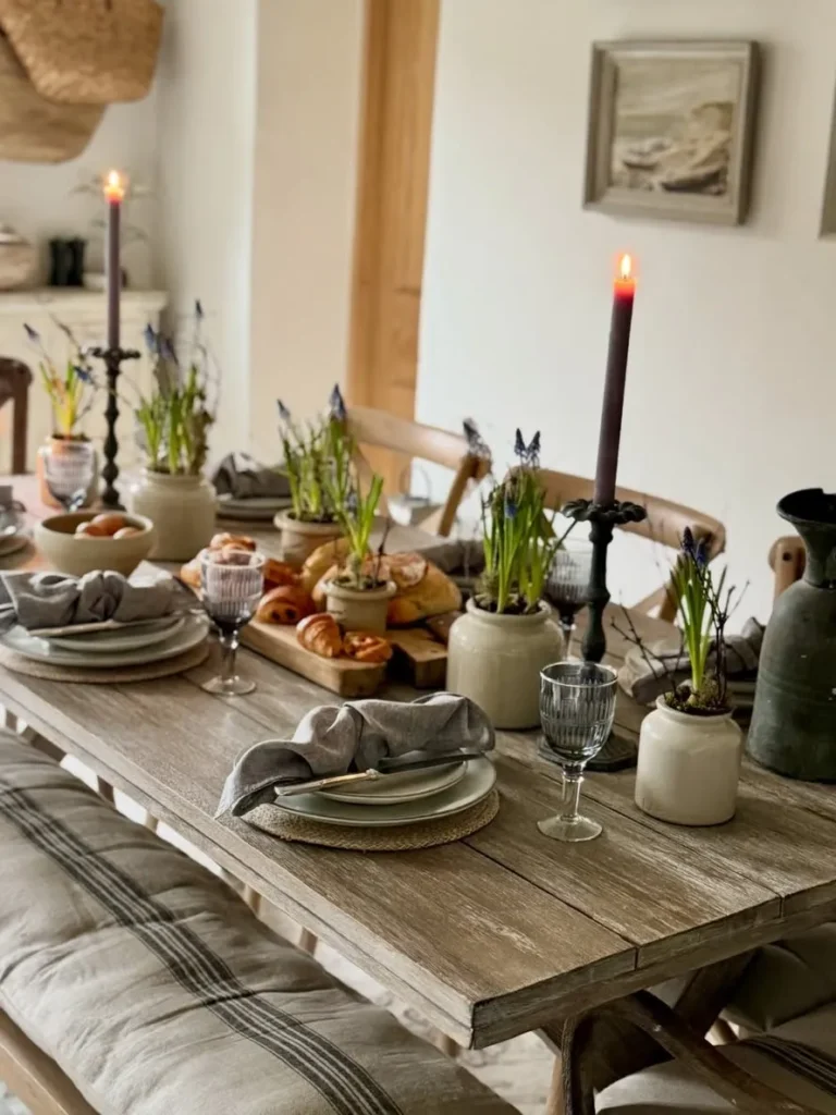 Simple Farm Table with Candle Centerpiece