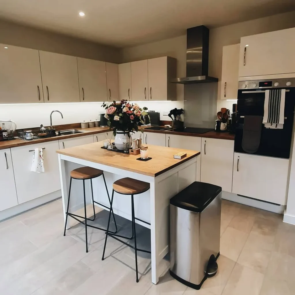 Simple White Island with Wooden Countertop
