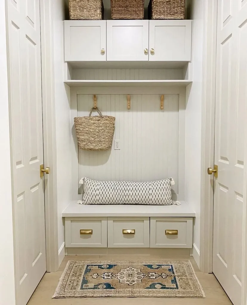 Slim Built-In Bench Between Double Doors