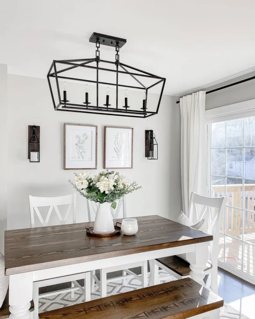 Small Farmhouse Dining Room with Bench Seating
