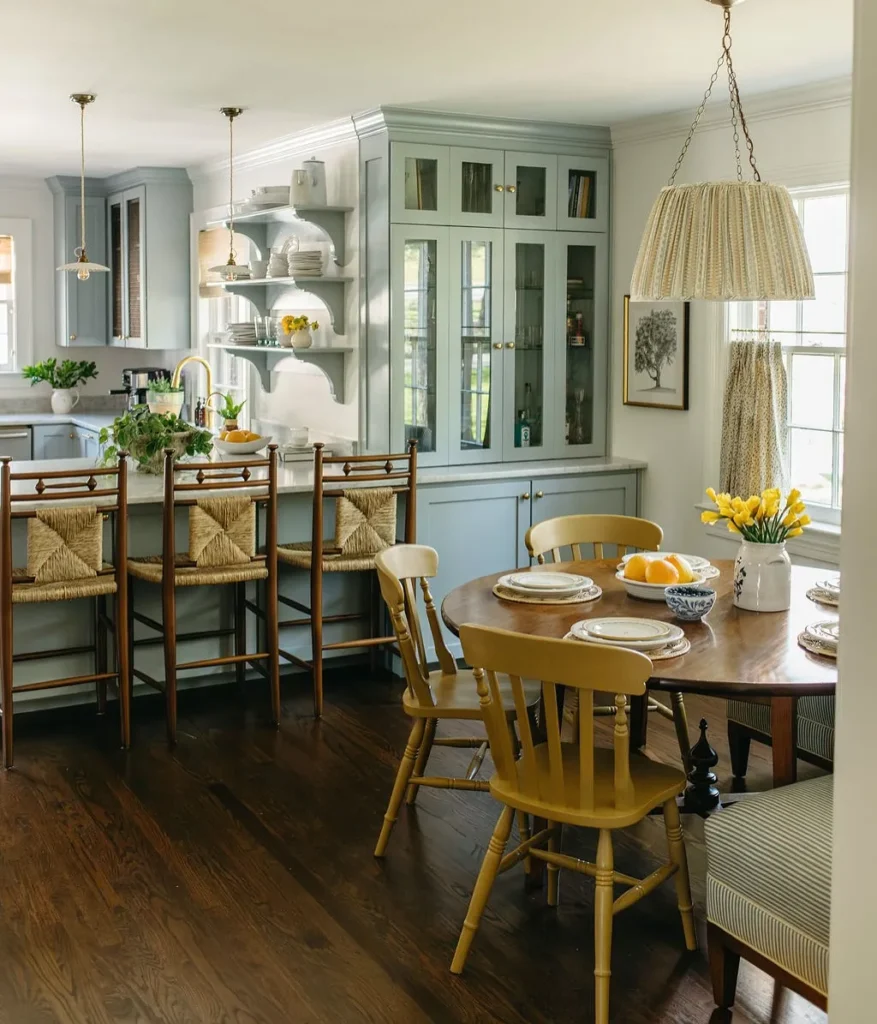 Soft Blue Dining Nook with Classic Built-In Seating