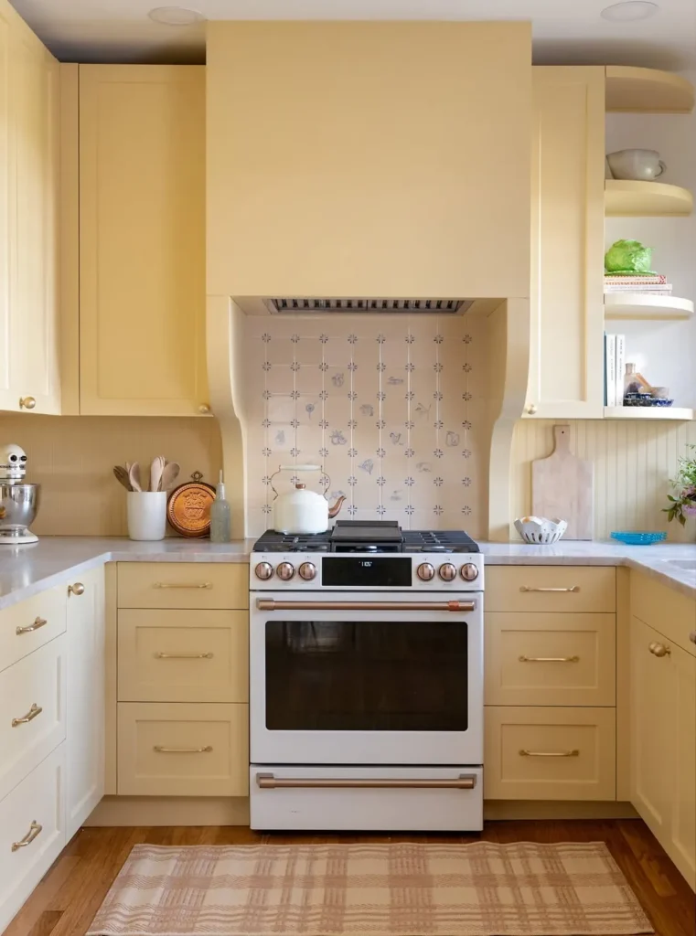 Soft Butter Yellow Cabinets with White Trim