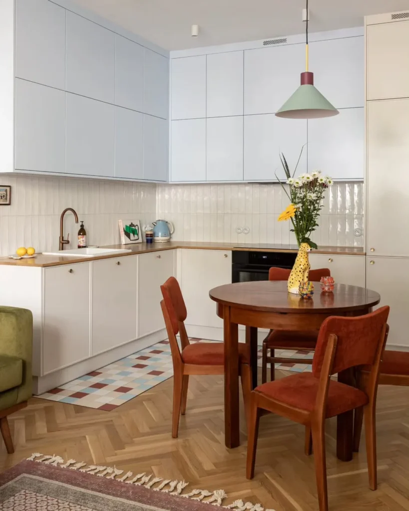 Soft Neutral Kitchen with Round Dining Table