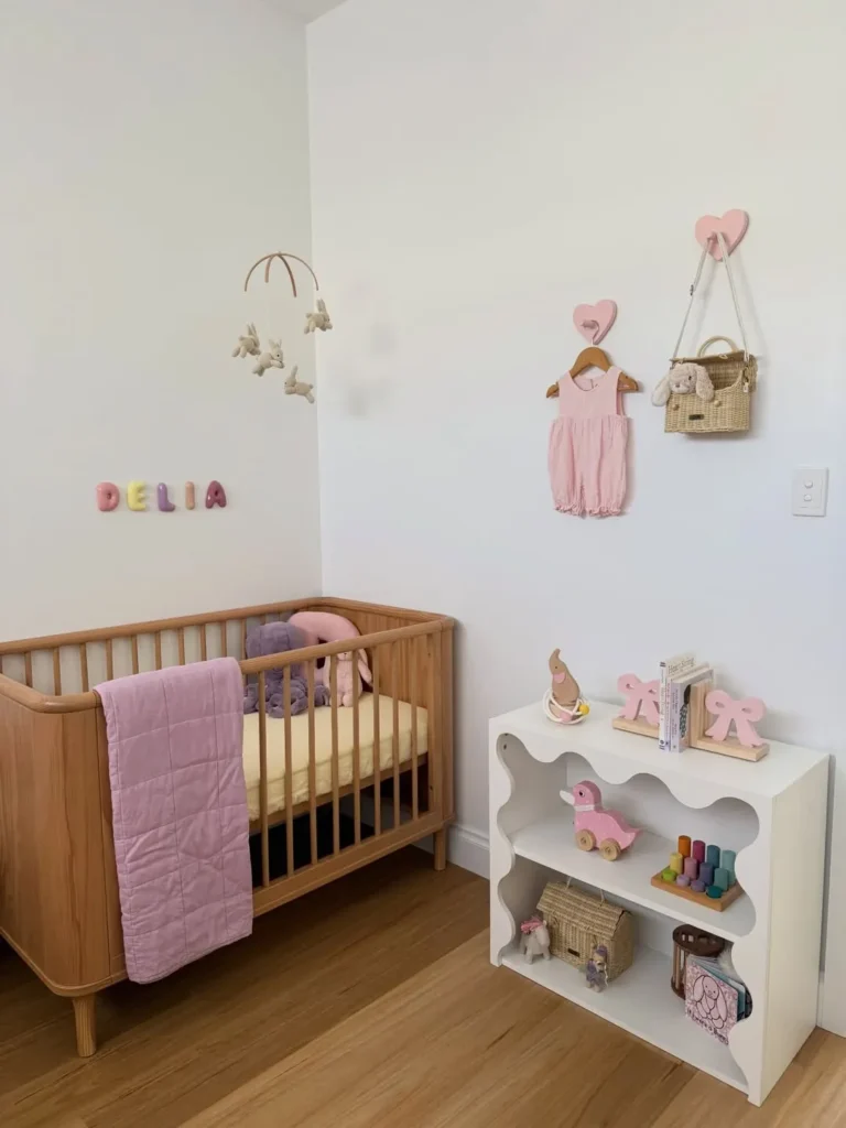 Soft Pink and Wood Baby Girl Nursery