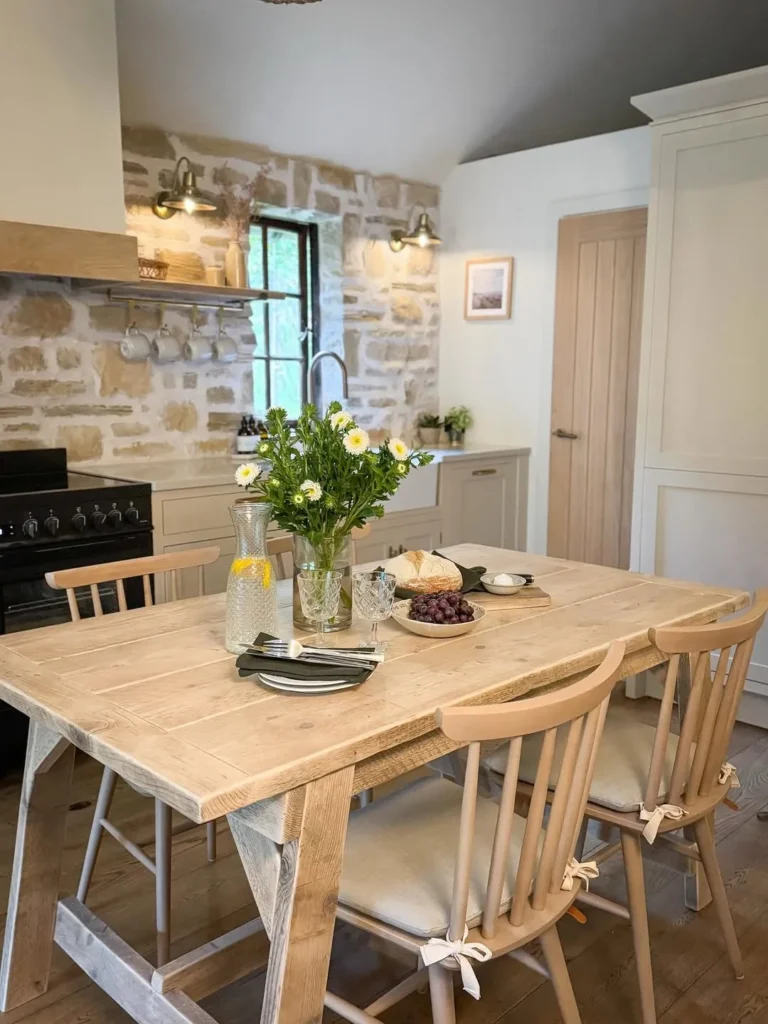 Stone Wall Farmhouse Dining Area