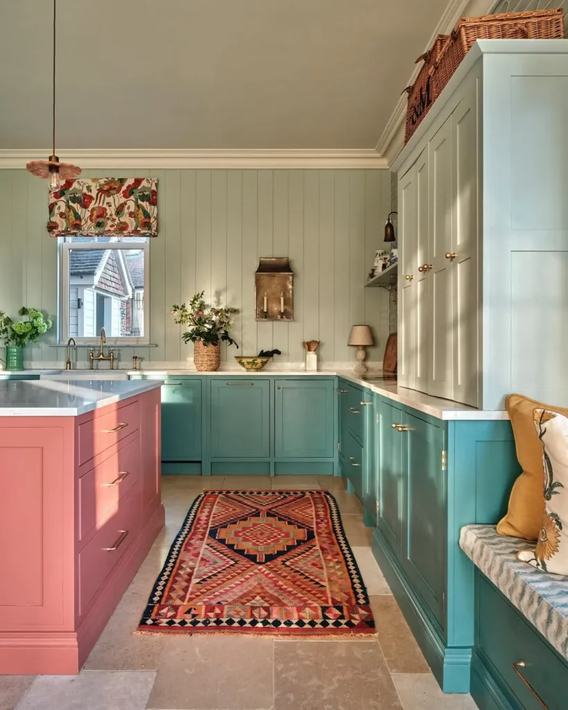 Teal and Blush Cabinet Color Combination