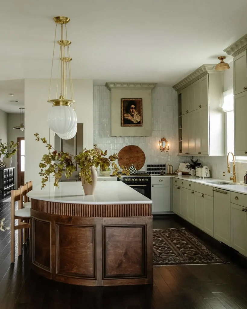 Traditional Kitchen Island with Dark Wood Base