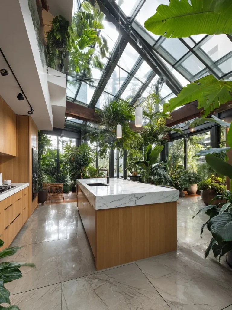 Tropical Solarium Kitchen With Full Glass Walls