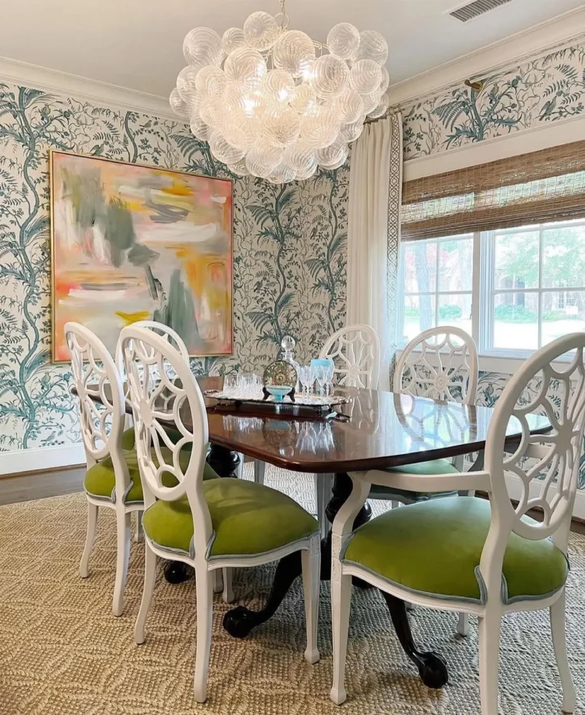 Vintage Pink Floral Dining Room Wallpaper With Ceiling Match