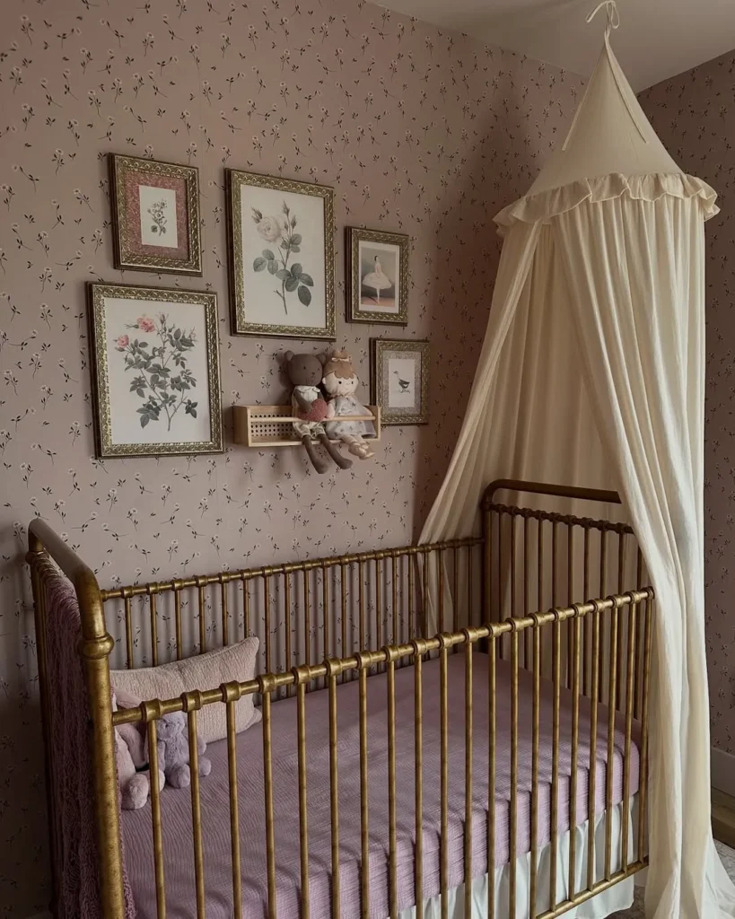 Vintage Rose Nursery with Brass Crib