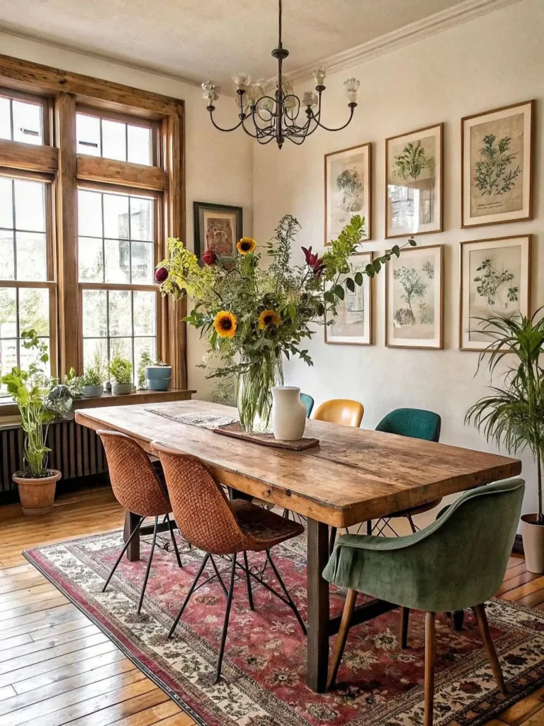Vintage Rug Dining Room With Mixed Chairs