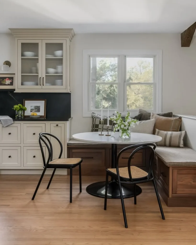Walnut Storage Bench with a Round Bistro Table