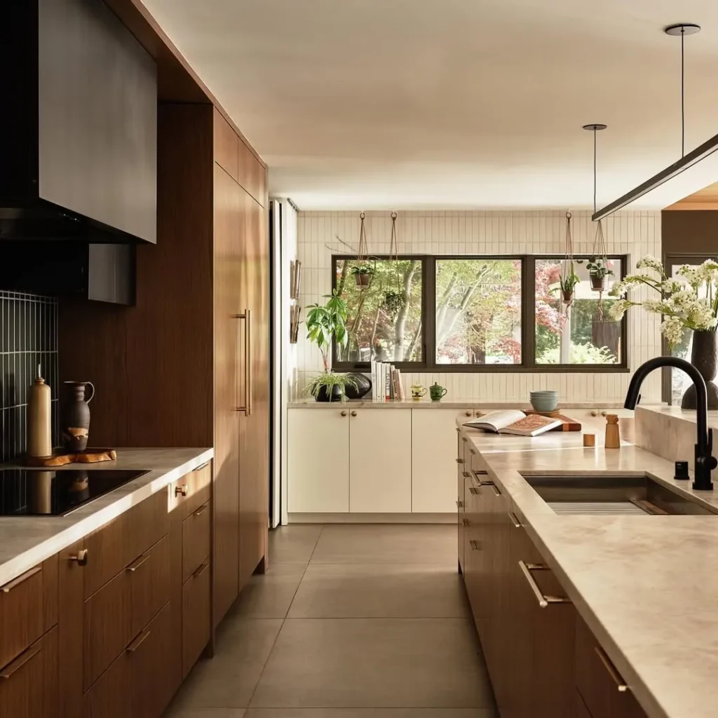 Walnut and Cream Kitchen with Long Island