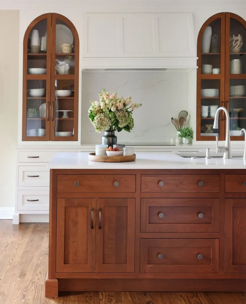 Warm Wood Cabinets with Crisp White Walls
