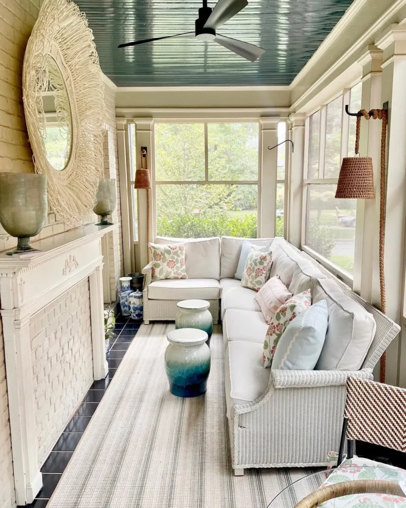 White Brick Porch with Coastal Seating