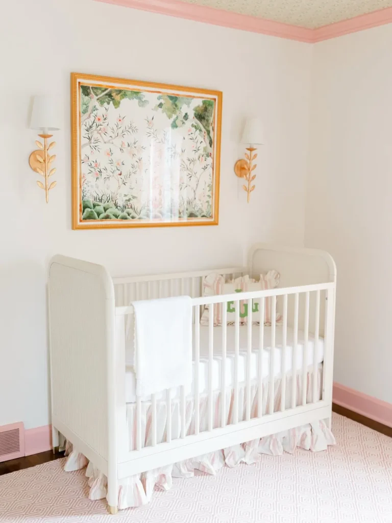 White Crib with Pink Trim Nursery