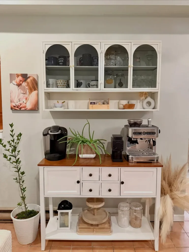 White Hutch Coffee Bar with Espresso Setup
