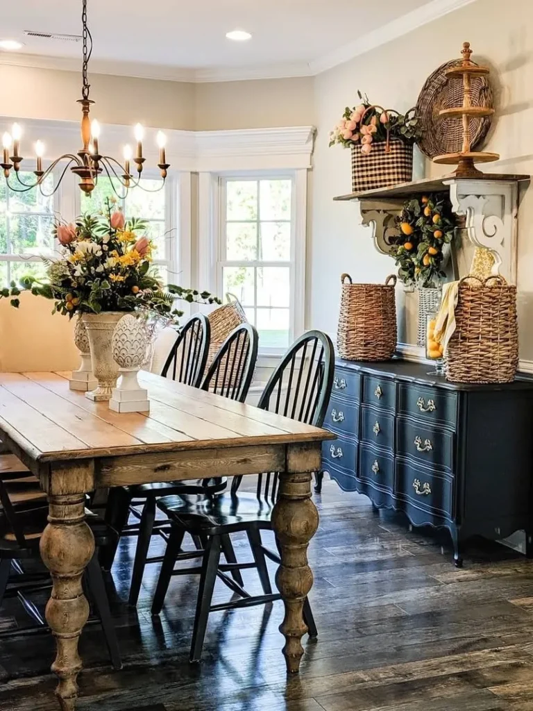 Wood Table Dining Room with Black Sideboard
