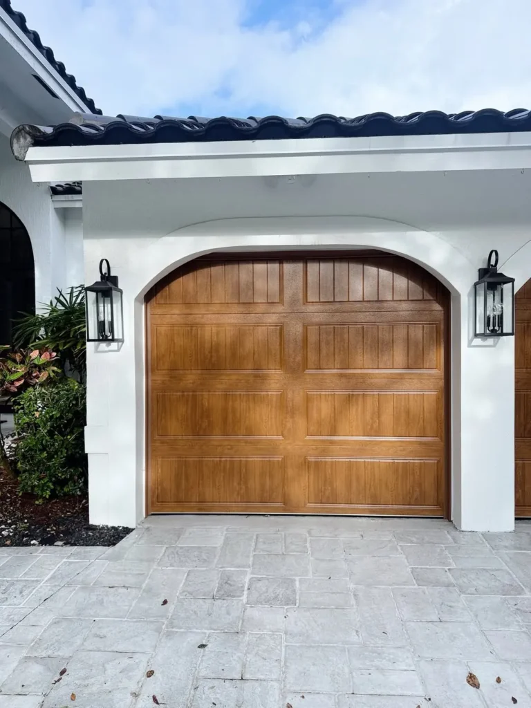 Arched Garage Door With Rich Wood Finish