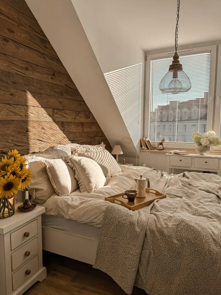 Attic Cozy Bedroom With Rustic Wood Accent Wall