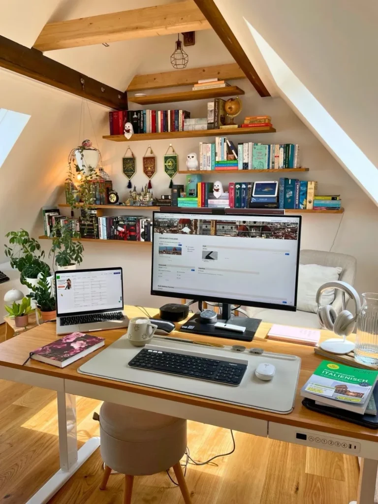Attic Study Room With Floating Bookshelves