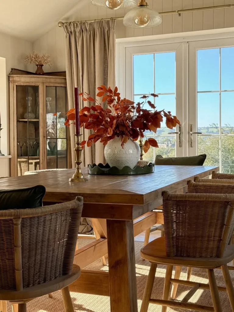 Autumn-Inspired Dining Room With Wicker Chairs