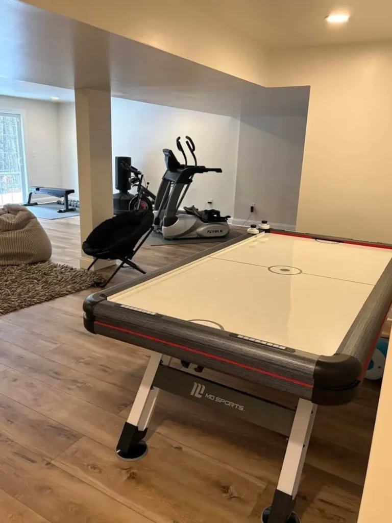 Basement Game Room With Air Hockey and Snack Bar