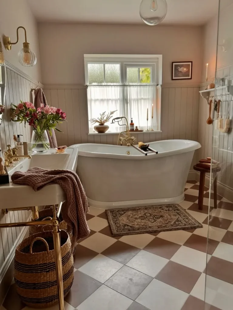 Bathroom Makeover With Warm Wood and Vintage Details