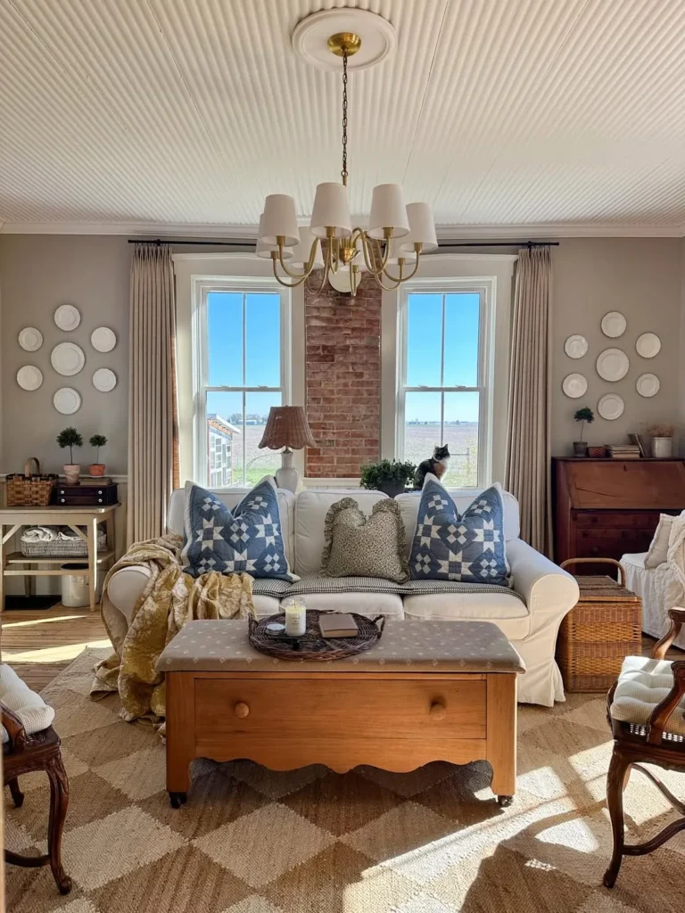 Beadboard Ceiling Living Room With Antique Cottage