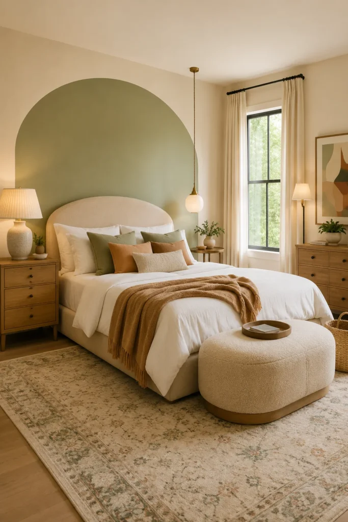 Beautiful Bedroom With Olive Green Accent Wall