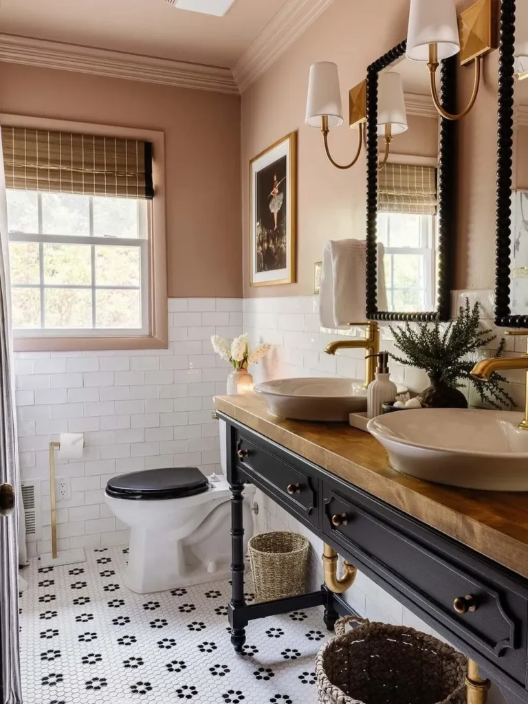 Black Vanity and Brass Fixtures Done Right