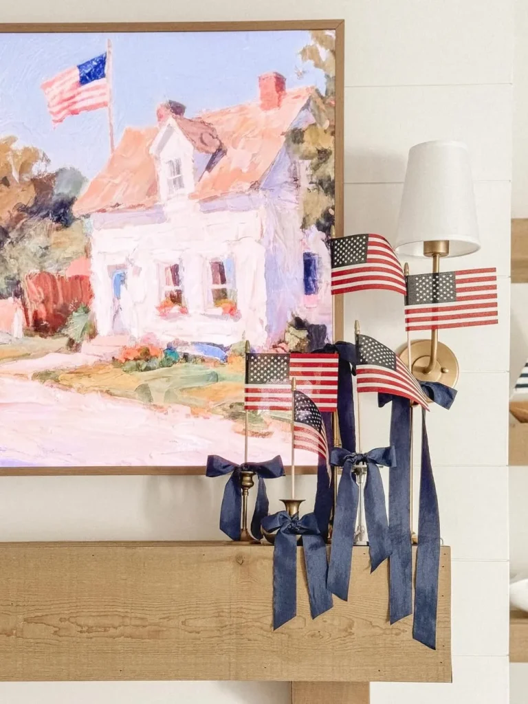 Blue Ribbon Flag Display for Summer Mantels