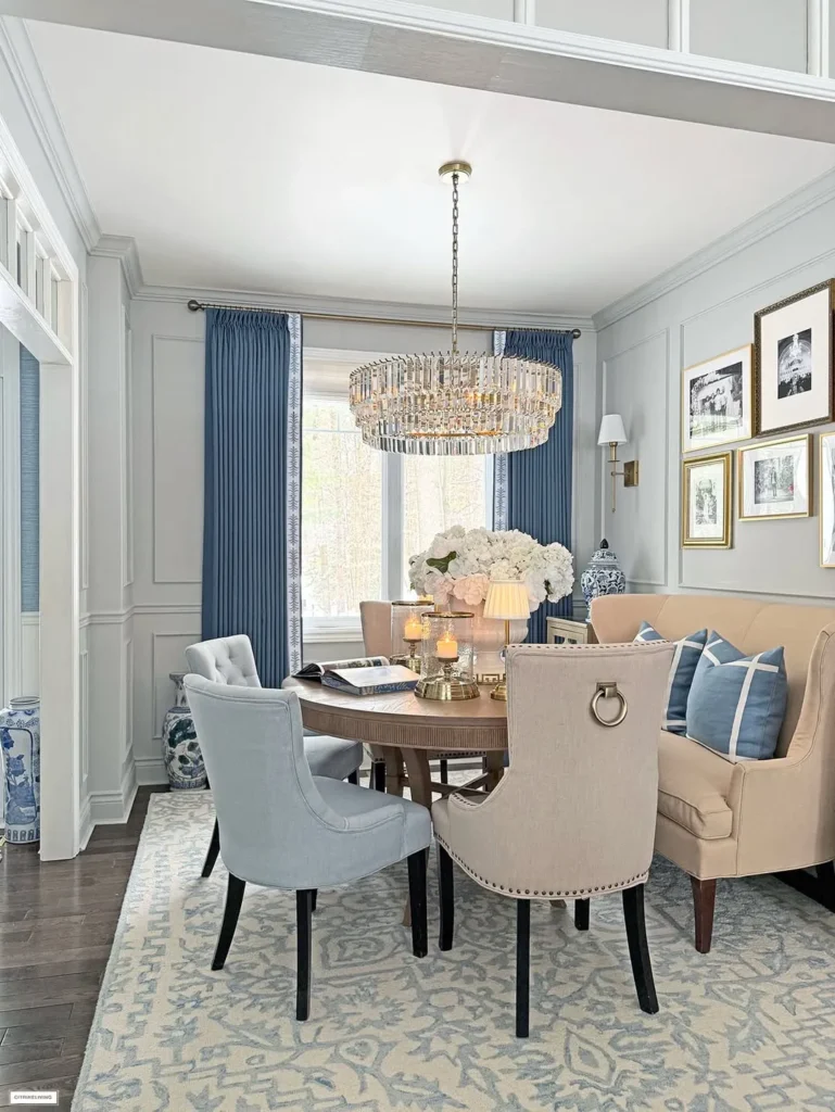 Blue and White Dining Room With Classic Elegance