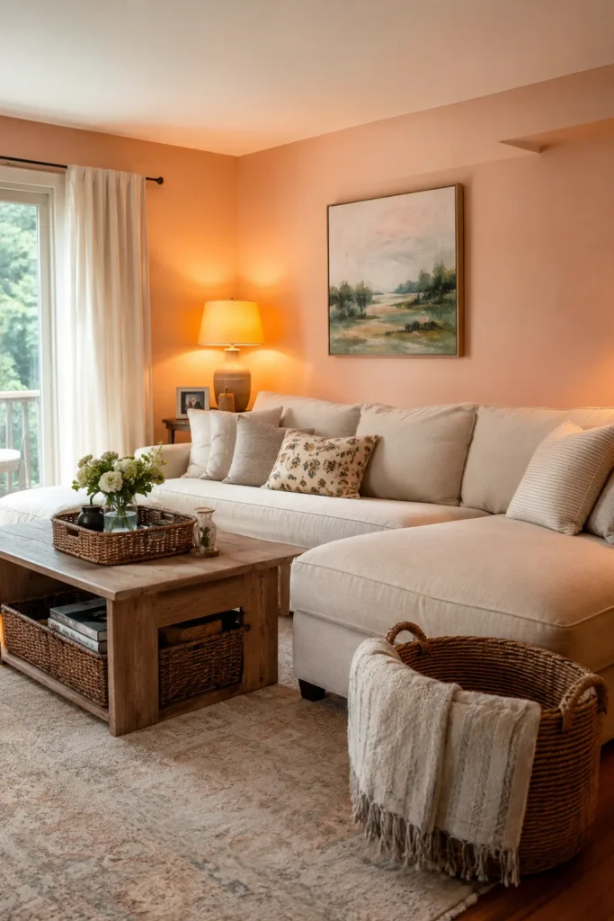 Blush Pink Family Room With Soft Cottage Style