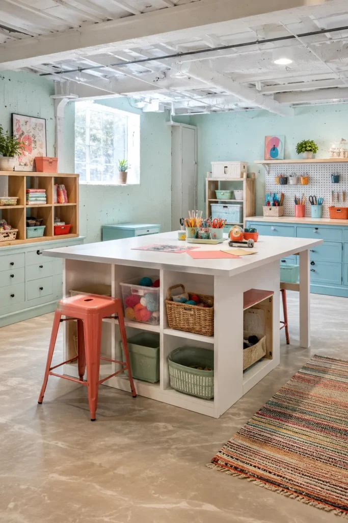 Bright Craft Room Ideas for an Unfinished Basement