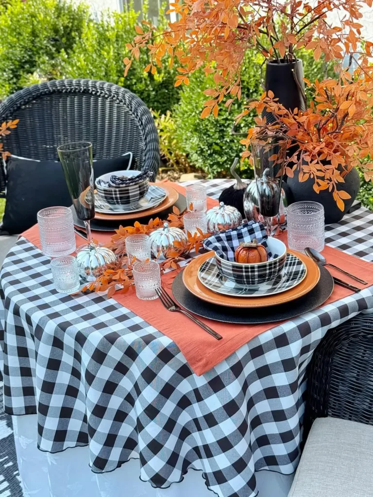 Buffalo Check Outdoor Table Styling for Fall Weekends