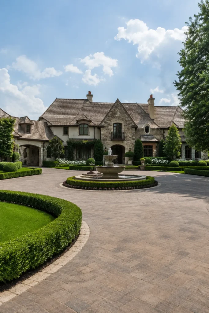 Circular Driveway Design With Center Fountain