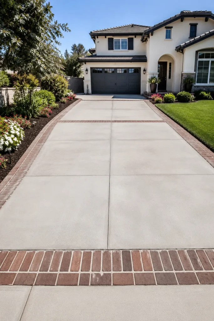 Clean Concrete Driveway With Brick Border Detail
