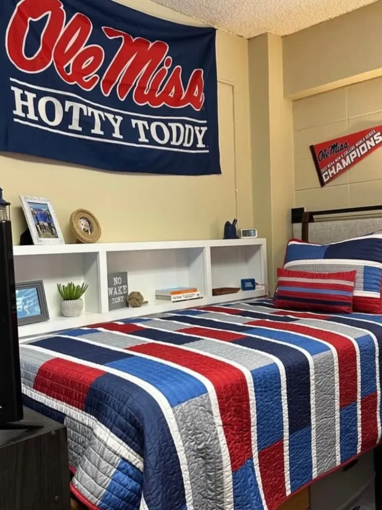College Dorm Room With Bold Team Colors