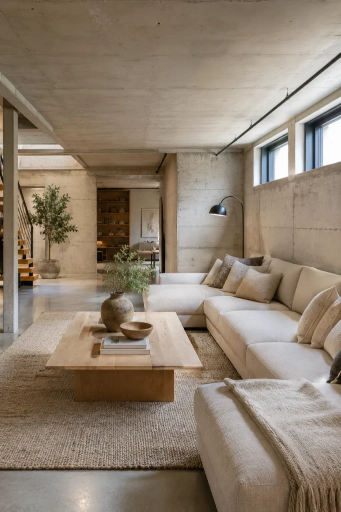 Concrete Basement Living Room Design