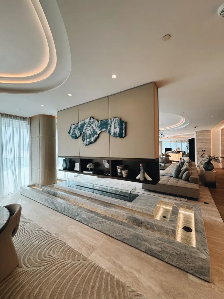 Contemporary Living Room With Floating Fireplace
