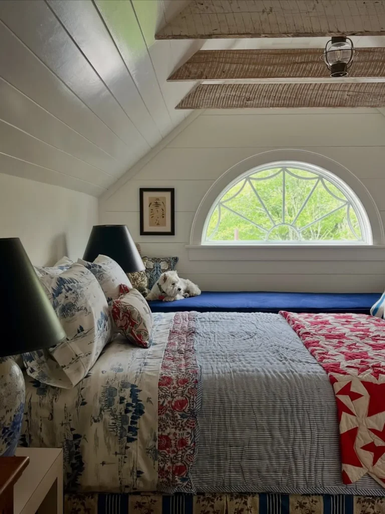 Cottage Attic Bedroom With Arched Window Charm